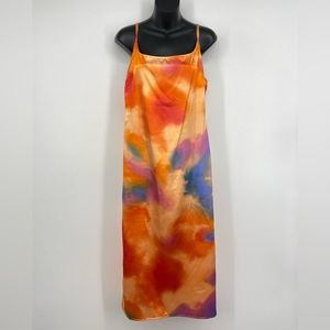 Wild Fable tie-dye dress orange adjustable strap midi maxi back zipper slit